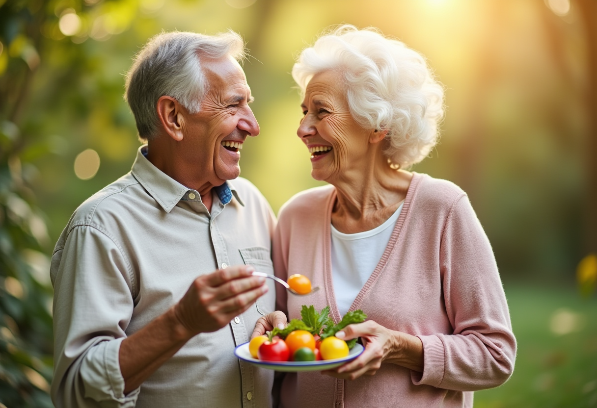 Зряла двойка готви здравословна храна в кухнята